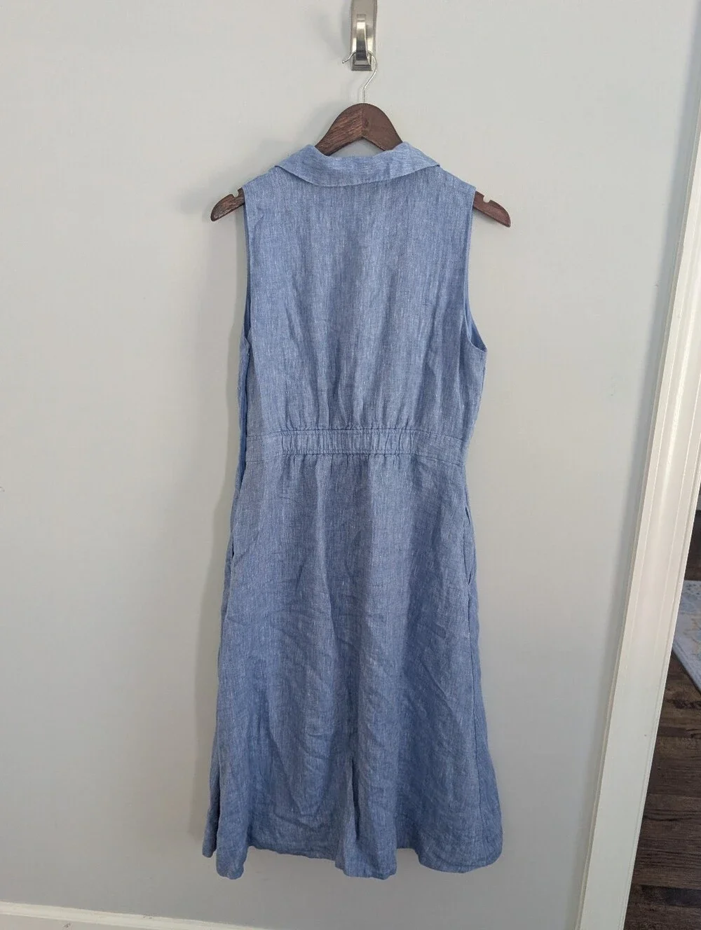 Women's Talbot's Linen Blue Faux Wrap Midi Dress Size 8 - Picture 2 of 10